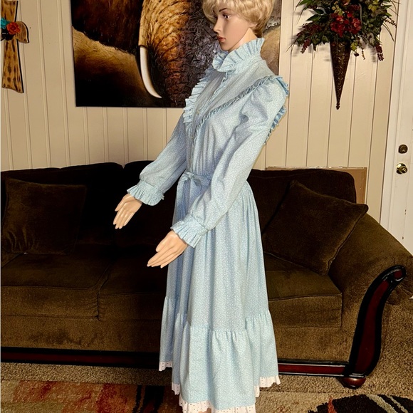 Hartsville • Vintage • 1970’s • Blue/White • Medium • Floral • Victorian • Dress - Picture 7 of 16